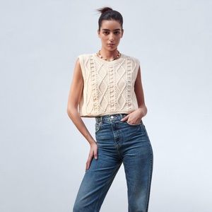 Zara Cropped Cable Knit Top M